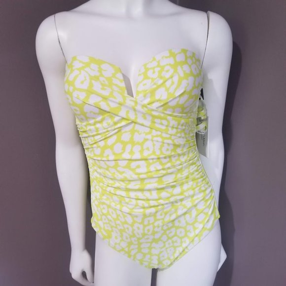 Calvin Klein Printed Tummy Control One Piece Swimsuit Yellow Size 10 - Picture 2 of 10